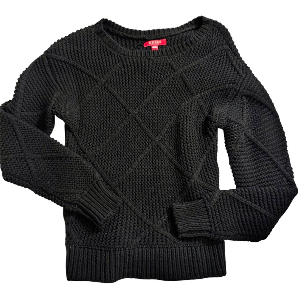 GUESS Diamond Pattern Crew Neck Cotton Blend Sweater XS